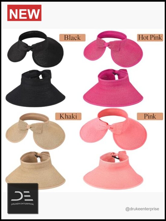 Packable Straw Wide Brim Sun Visor Hats for Women Adjustable Ponytail Beach UPF main image 3
